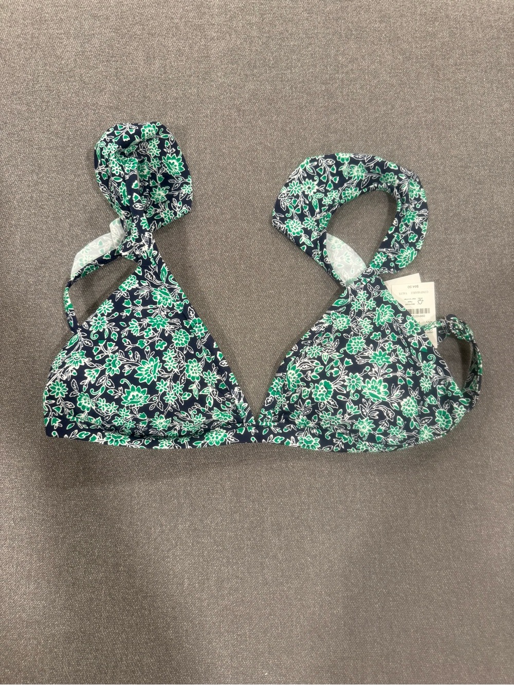 J. Crew Navy & Mint Floral Triangle Bikini Top